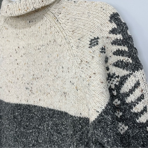[M] Vintage Creme, Brown & Grey Speckled Winter Forest Zip-Up Knit Sweater Women - Picture 9 of 14